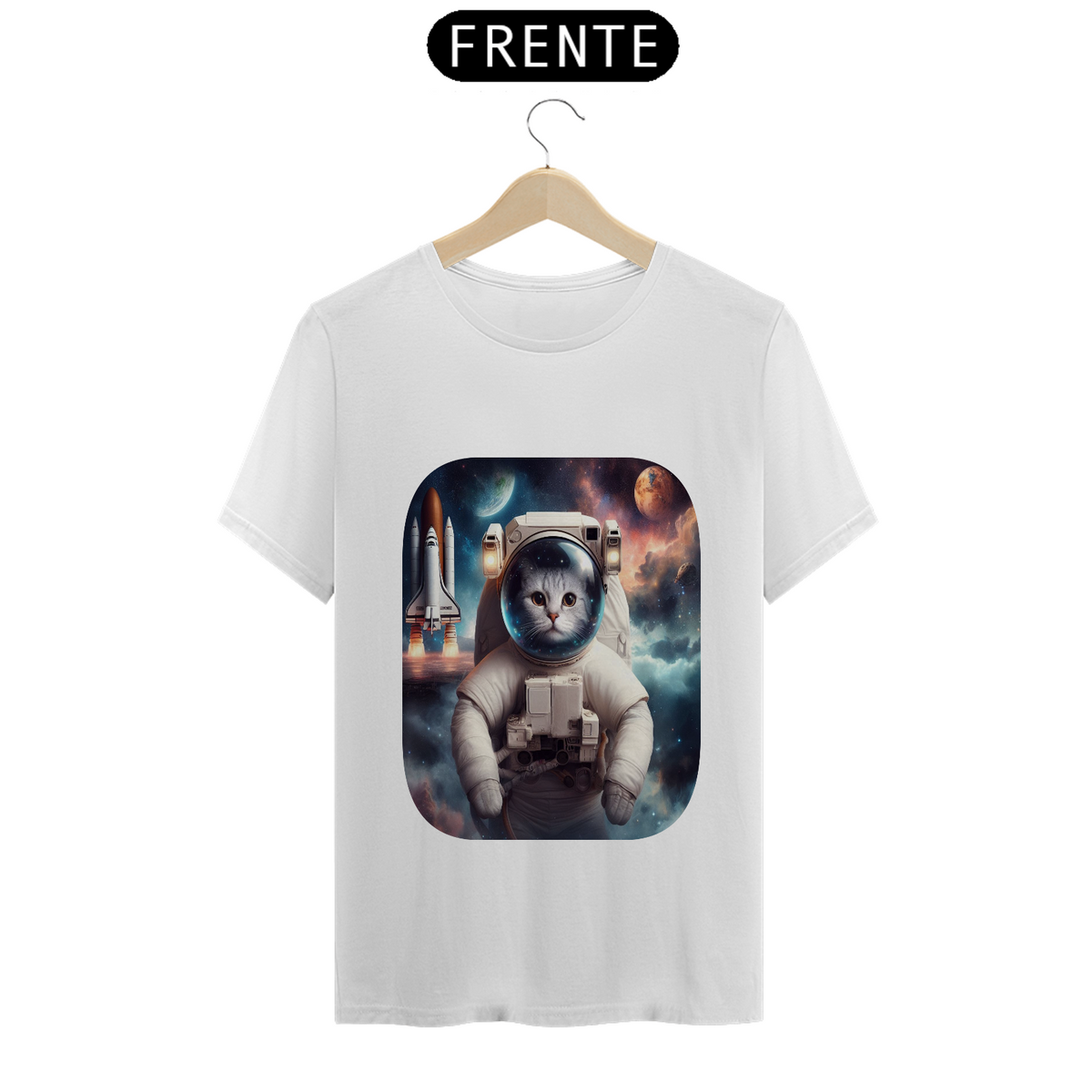 Nome do produto: Camiseta Gato Astronauta no Espaço