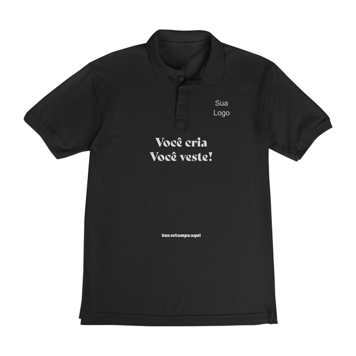 Nome do produto: Você cria, você veste! Camiseta Polo | Masculina Preta