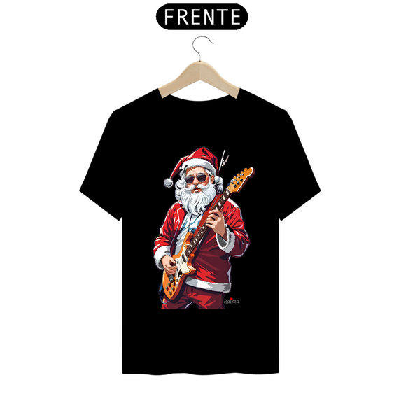 Camiseta Premium Papai Noel Guitarrista