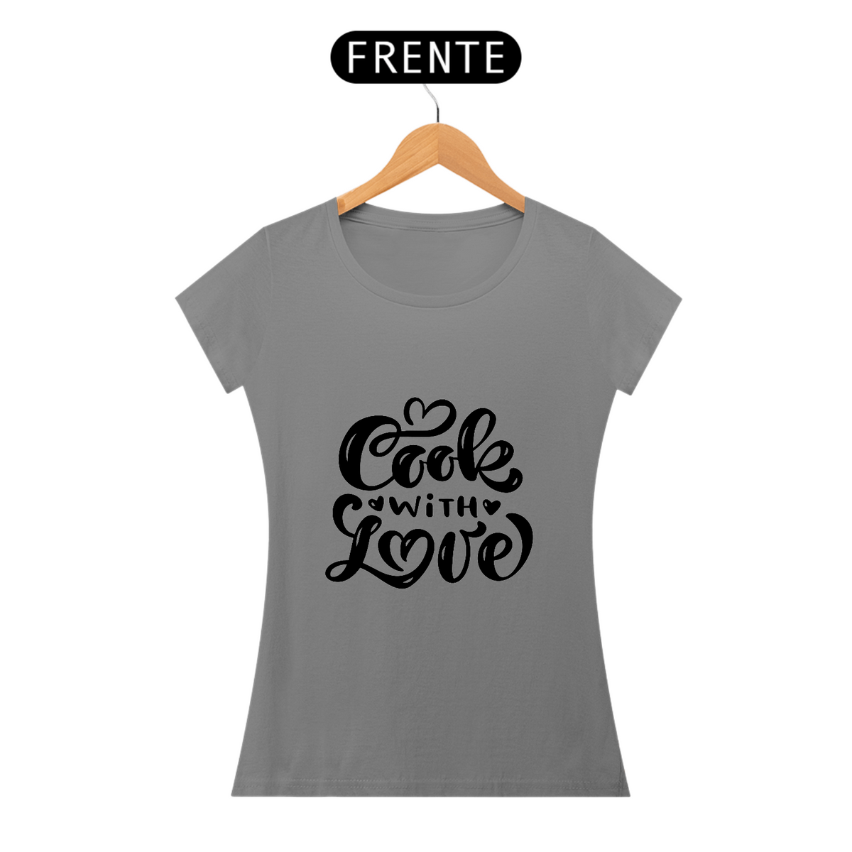 Nome do produto: Camiseta Baby long Cook with love (letra preta)