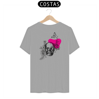 Camiseta quality unissex Esqueleto florido