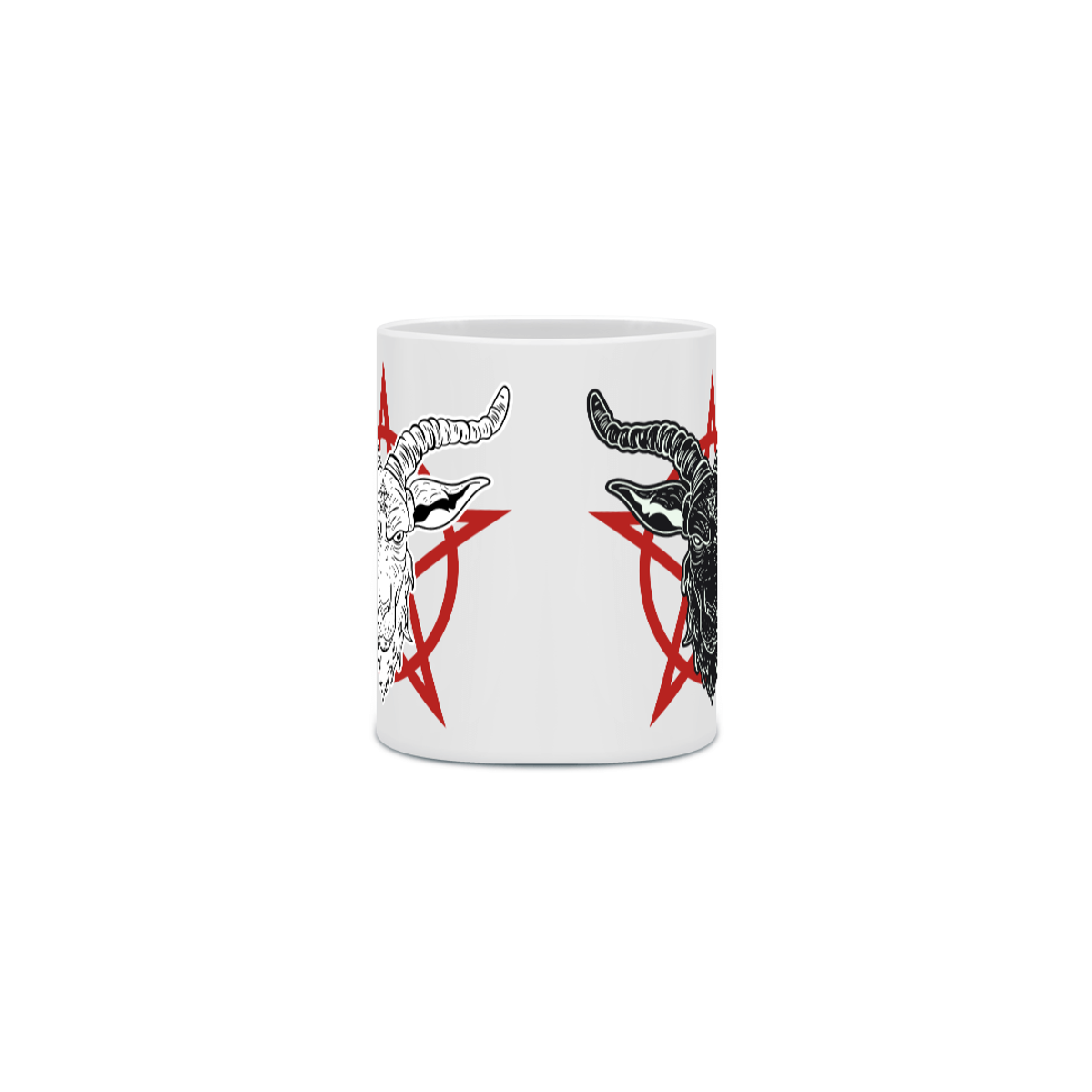 Nome do produto: Caneca Baphomet Bode Preto e Bode Branco com Pentagrama