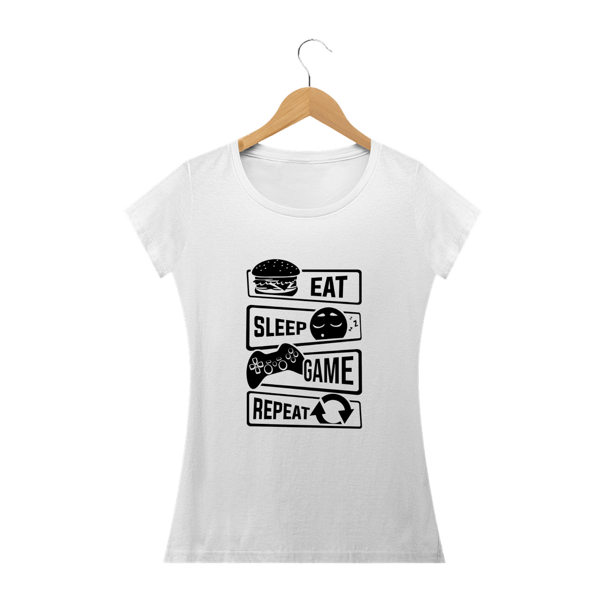 Nome do produto: Camiseta Feminina Gamer - Passo a passo