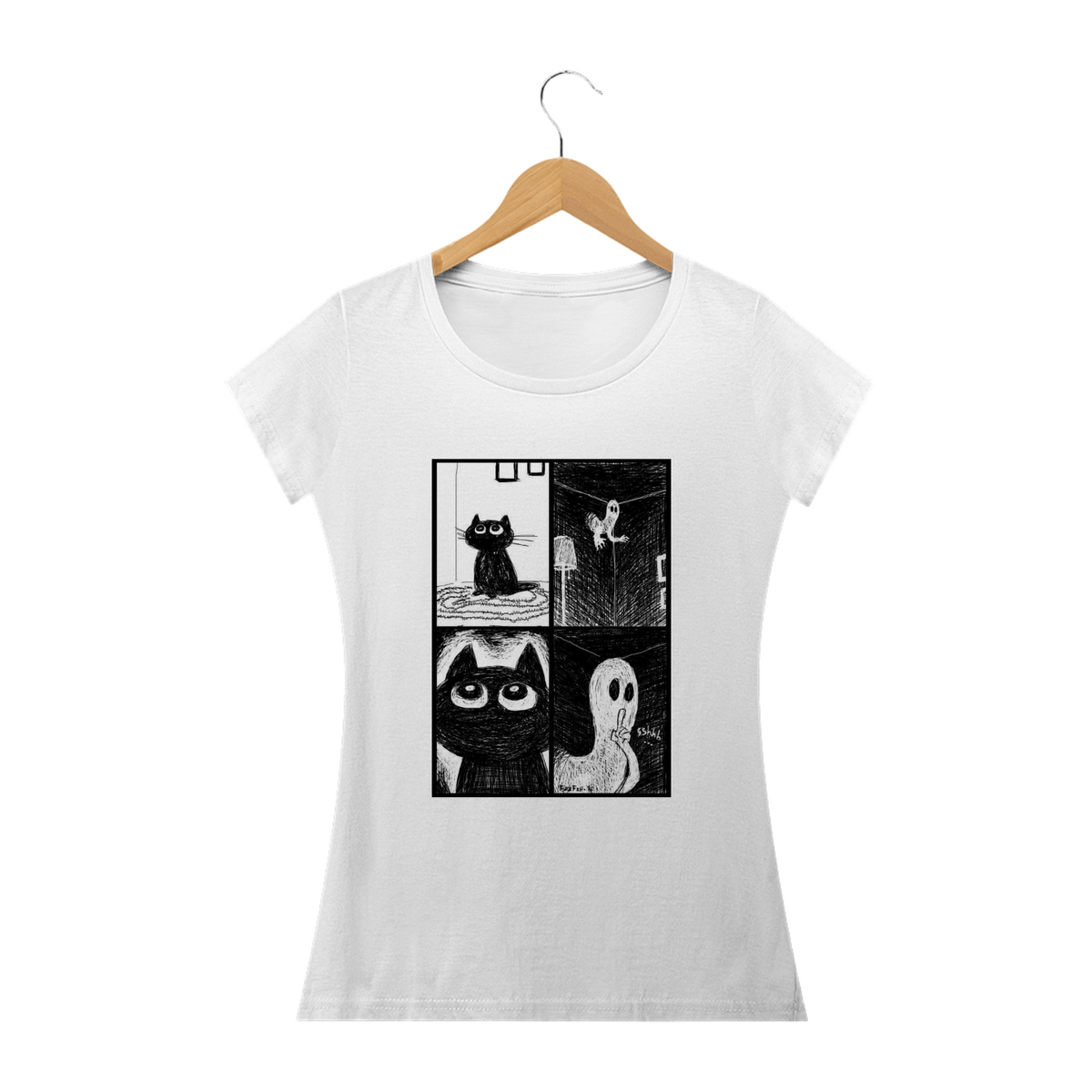 Nome do produto: Camiseta Feminina Cats - Ghost Cat