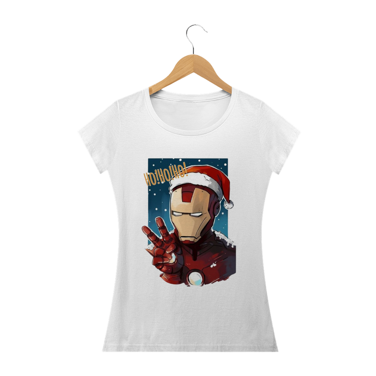 Nome do produto: Camiseta Feminina Natal - Homem de Ferro