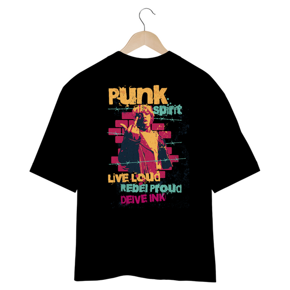 Camiseta Oversized Punk Spirit Preta Costas