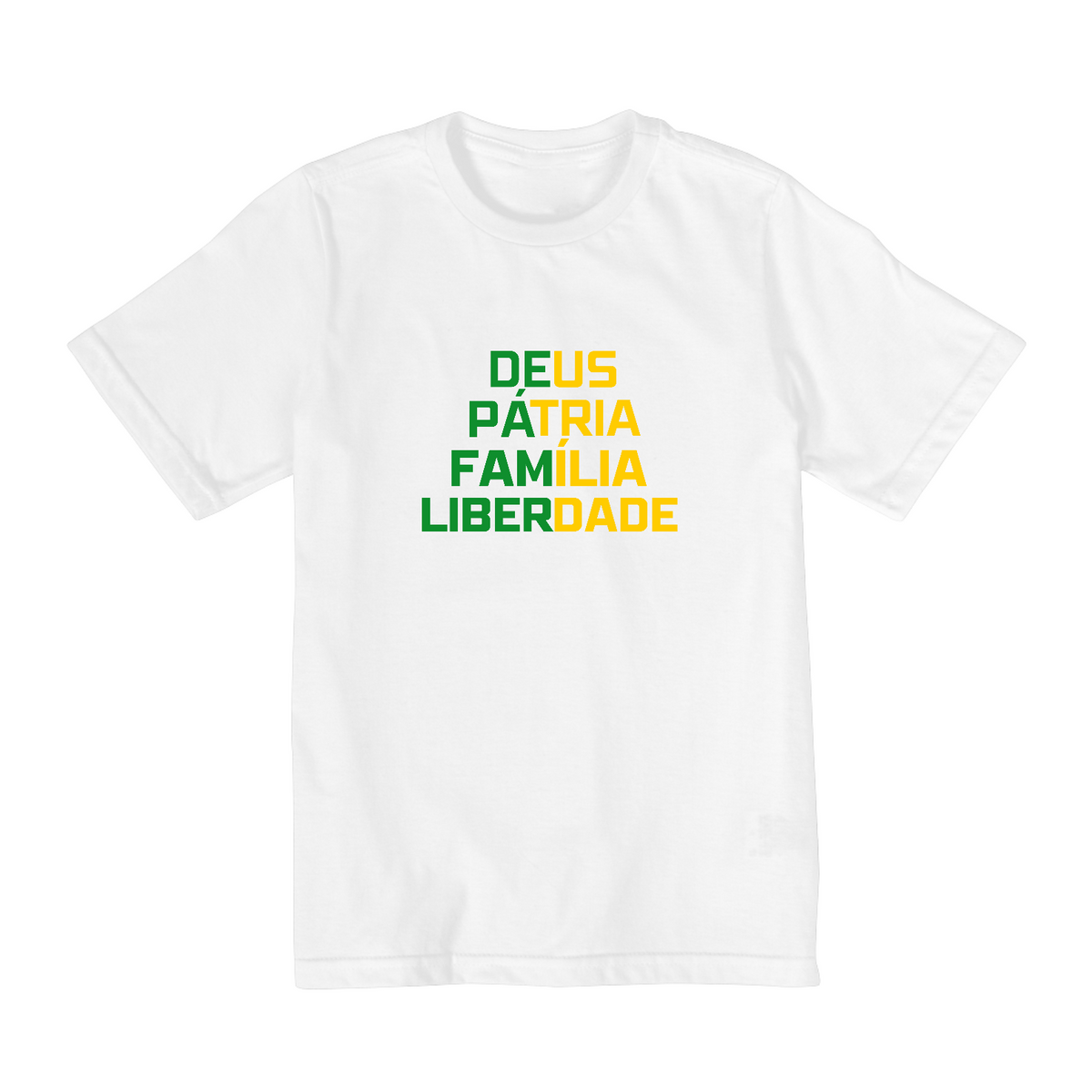 Nome do produto: Camiseta 2 a 8 anos - Deus, Pátria, Família, Liberdade