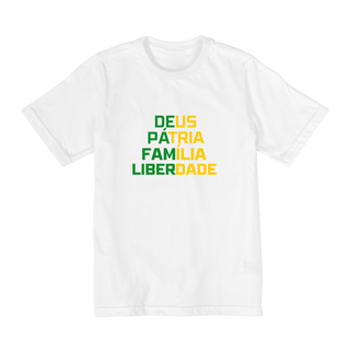 Nome do produtoCamiseta 10 a 14 anos Deus, Pátria, Família, Liberdade