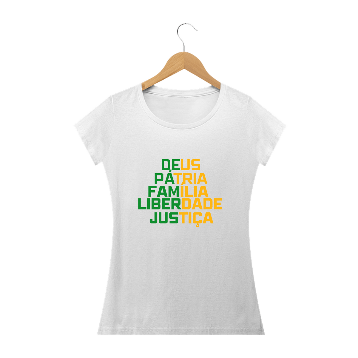 Nome do produto: Camiseta Feminina - Frase Patriota 2024
