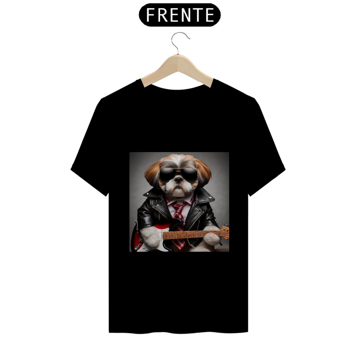 Nome do produto: Camiseta Masculina Shihtzu Rock and Roll