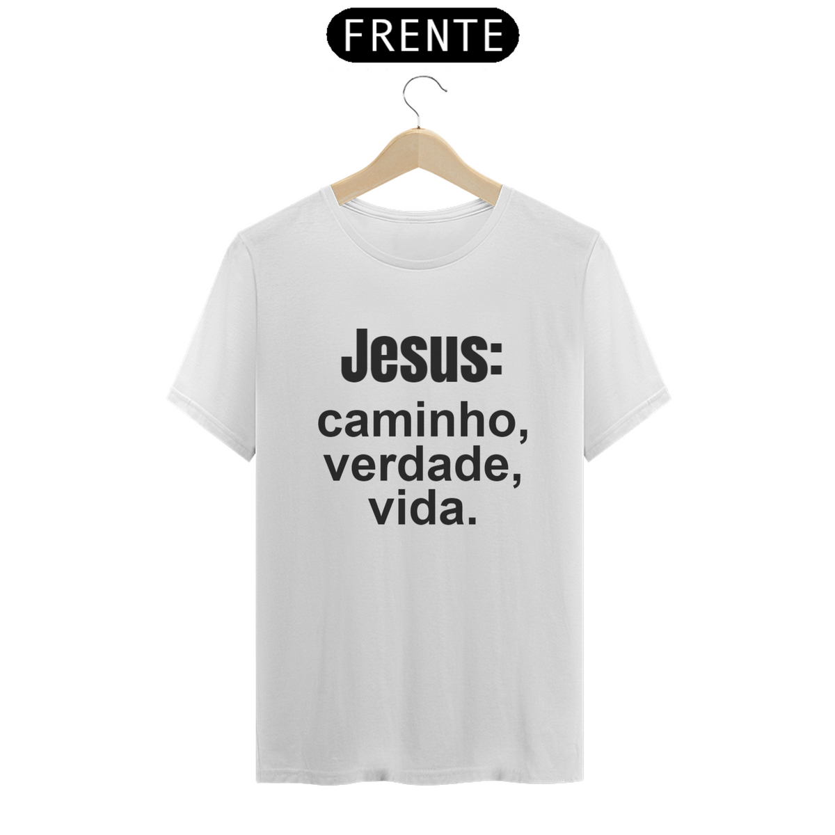 Nome do produto: Camisa classic letra preta Jesus caminho verdade vida