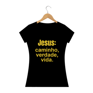 Nome do produtoCamisa baby long classic letra amarela Jesus caminho verdade vida