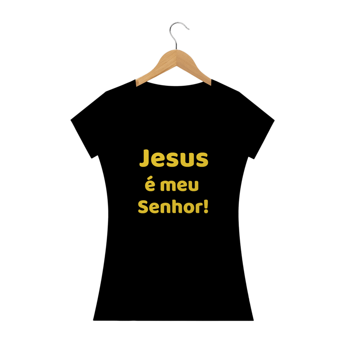 Nome do produto: Camisa baby long classic letra amarela Jesus é meu Senhor