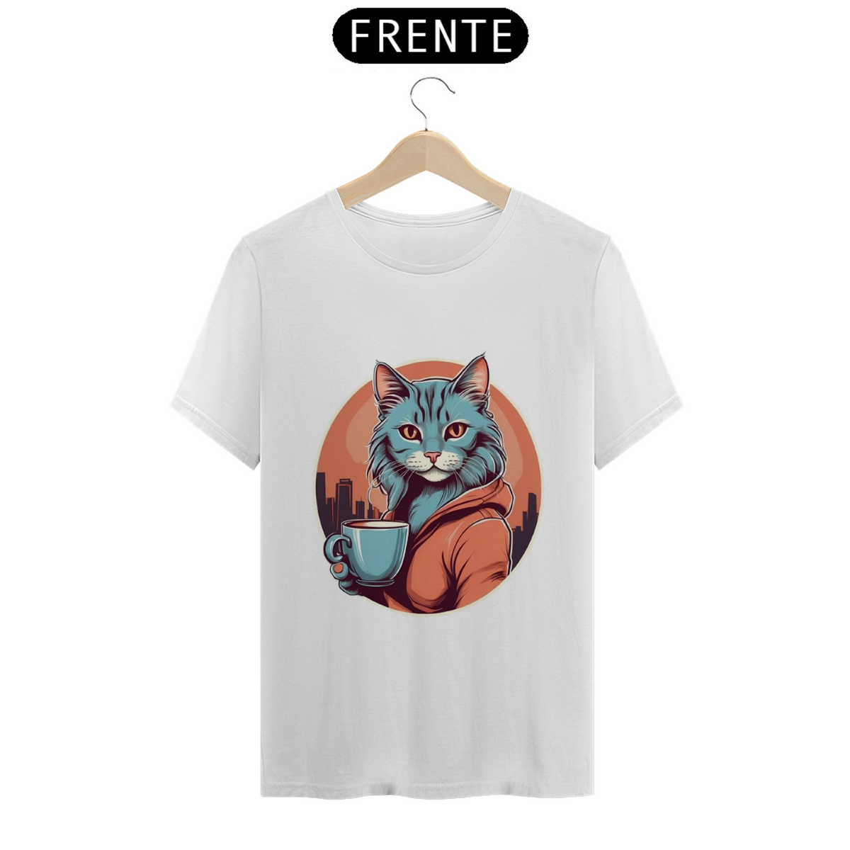 Nome do produto: Camiseta Café com Gato da Luna