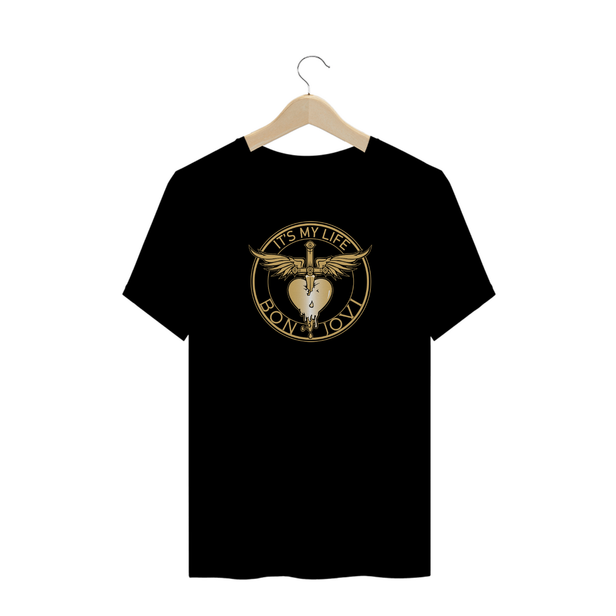 Nome do produto: Camiseta Bon Jovi - Símbolo Dourado