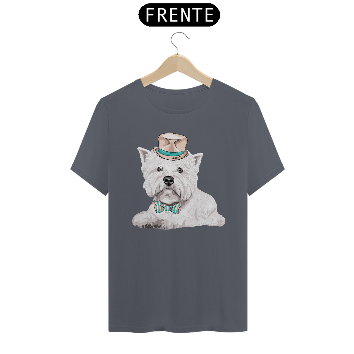 Nome do produto: Camiseta West Terrier de Gravata e Chapéu