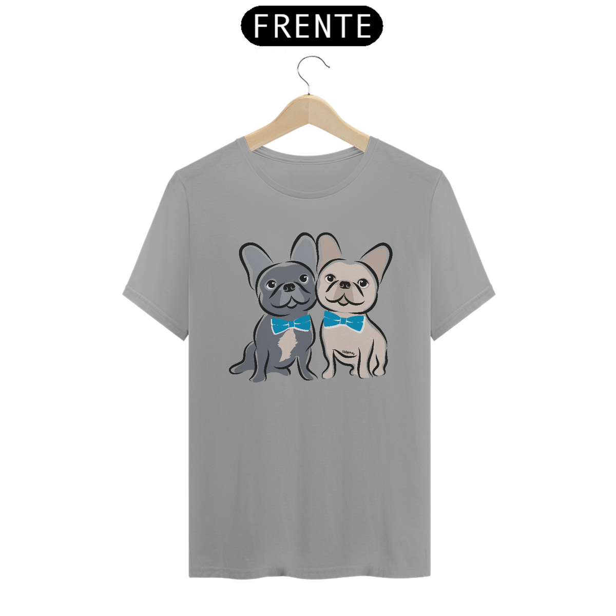 Nome do produto: Camiseta Bulldog Francês Casal de Gravatinha