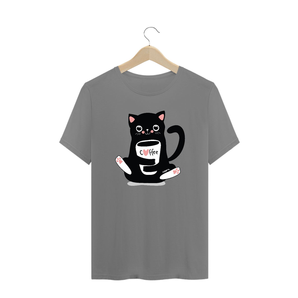 Nome do produto: Camiseta Plus Size Gato Preto Café