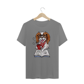 Nome do produtoCamiseta Plus Size Cachorro, Café e Talvez 1 Livro - Books and Dogs