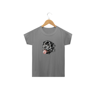 Camiseta Infantil Rottweiler Cara Preta Pintura Digital