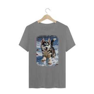 Nome do produtoCamiseta Plus Size Husky Siberiano Correndo na Neve