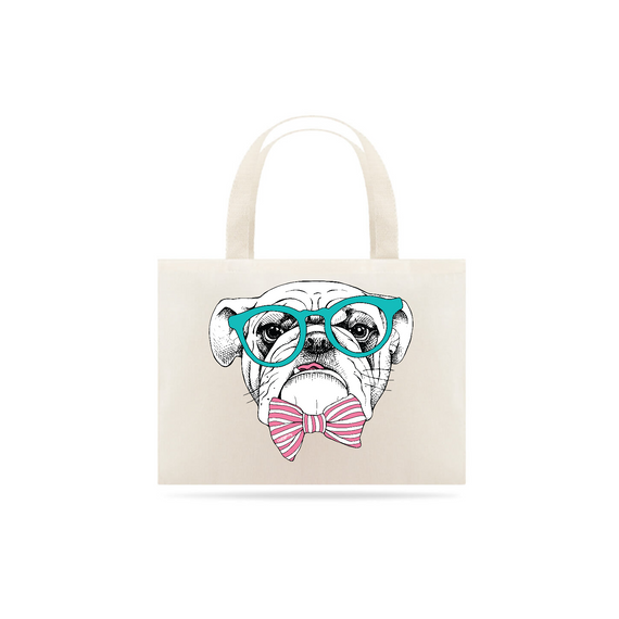 Ecobag Bulldog Inglês de Óculos e Gravatinha