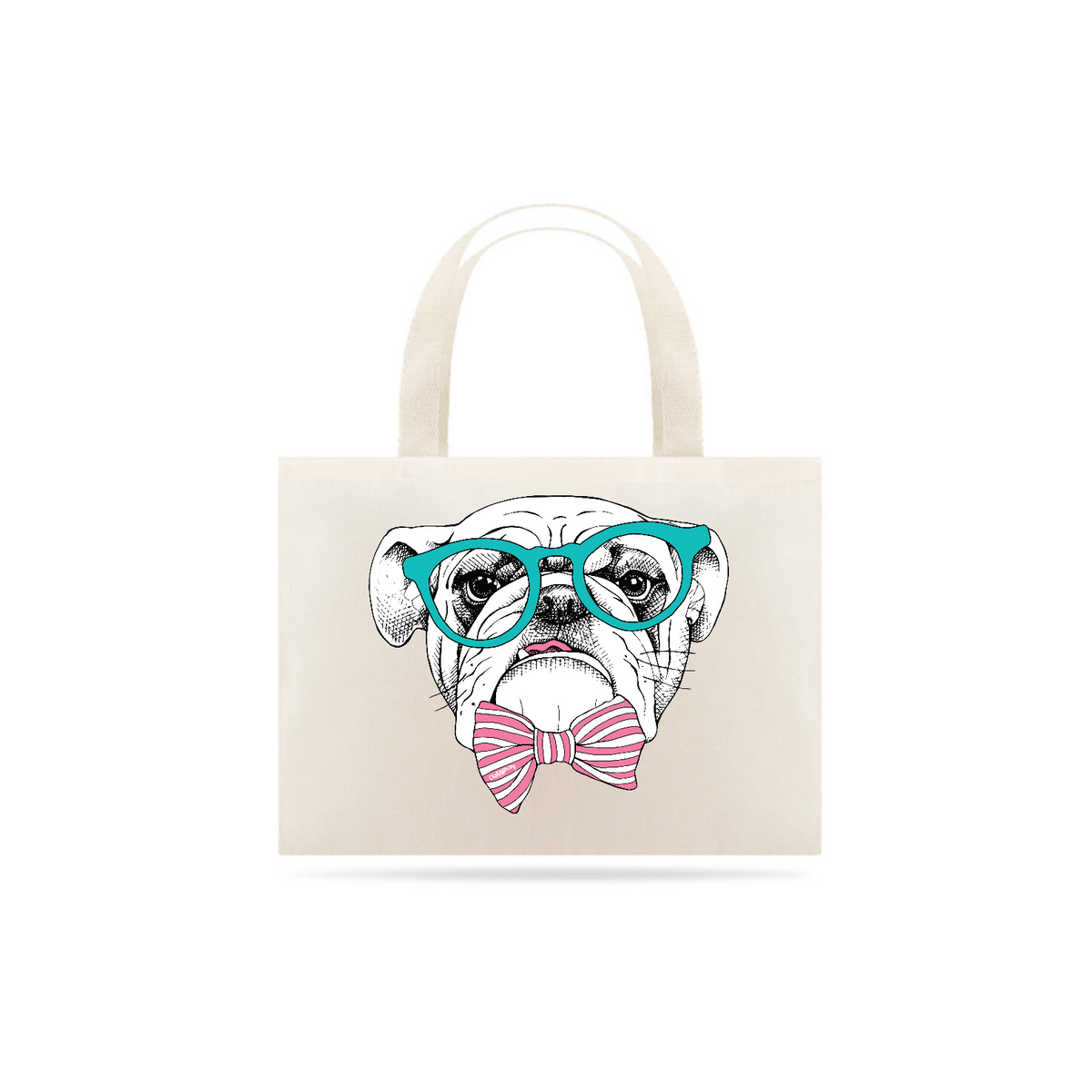 Nome do produto: Ecobag Bulldog Inglês de Óculos e Gravatinha