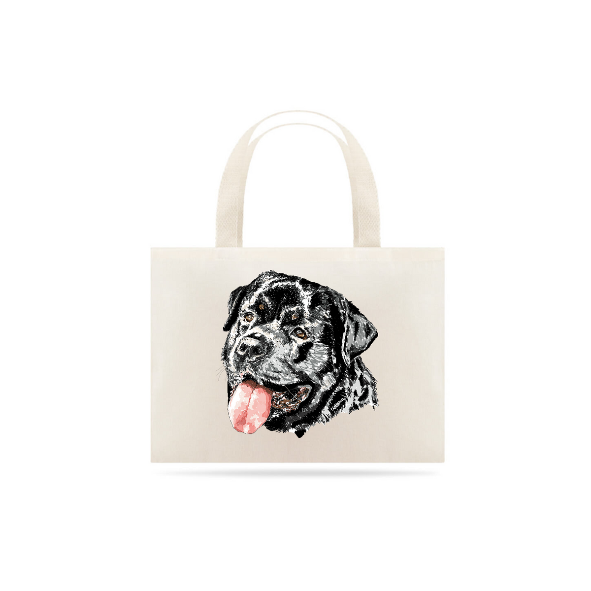 Nome do produto: Ecobag Rottweiler Cara Preta Pintura Digital