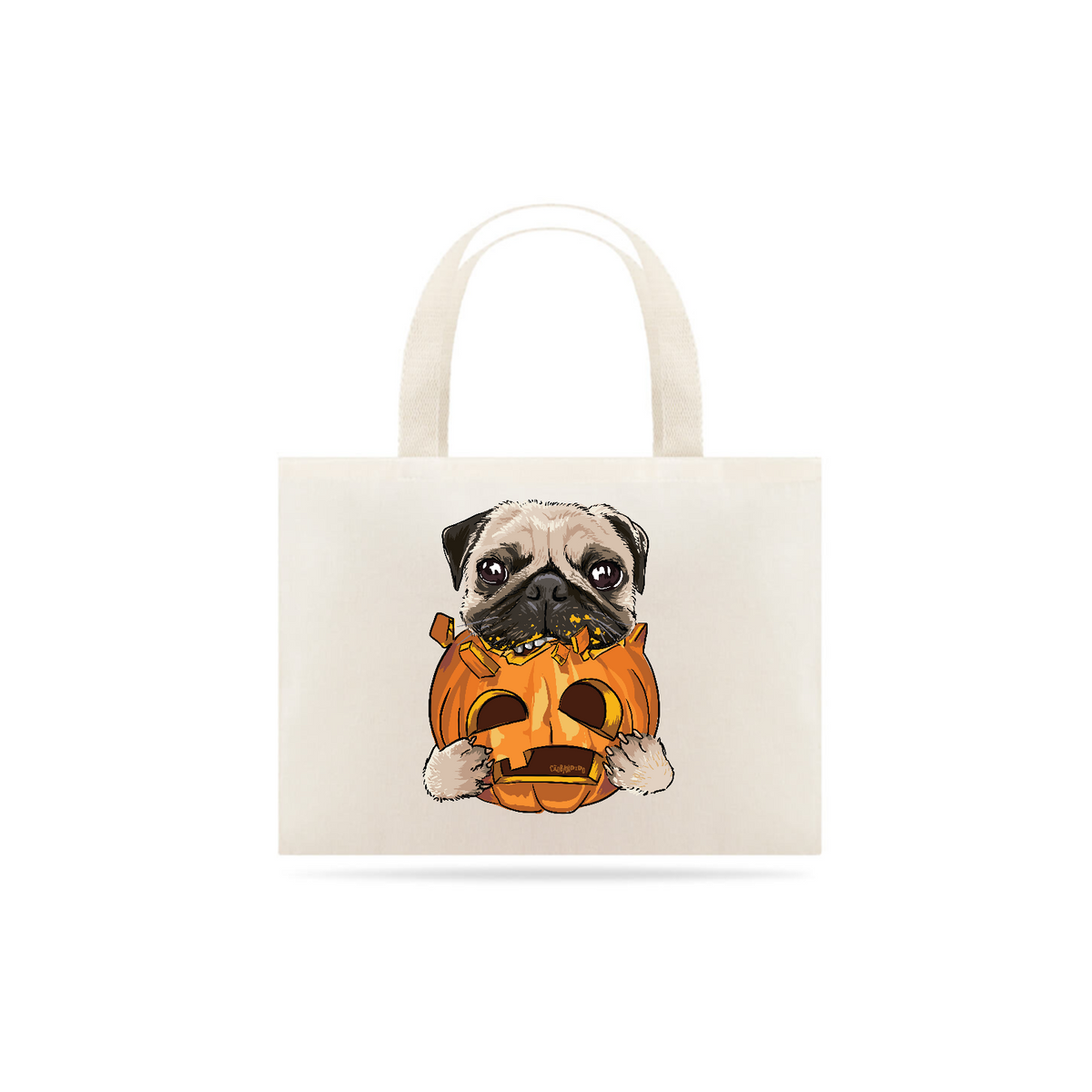 Nome do produto: Ecobag Pug Comendo uma Abóbora