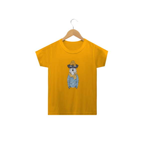 Camiseta Infantil Schnauzer Cachorro Marinheiro