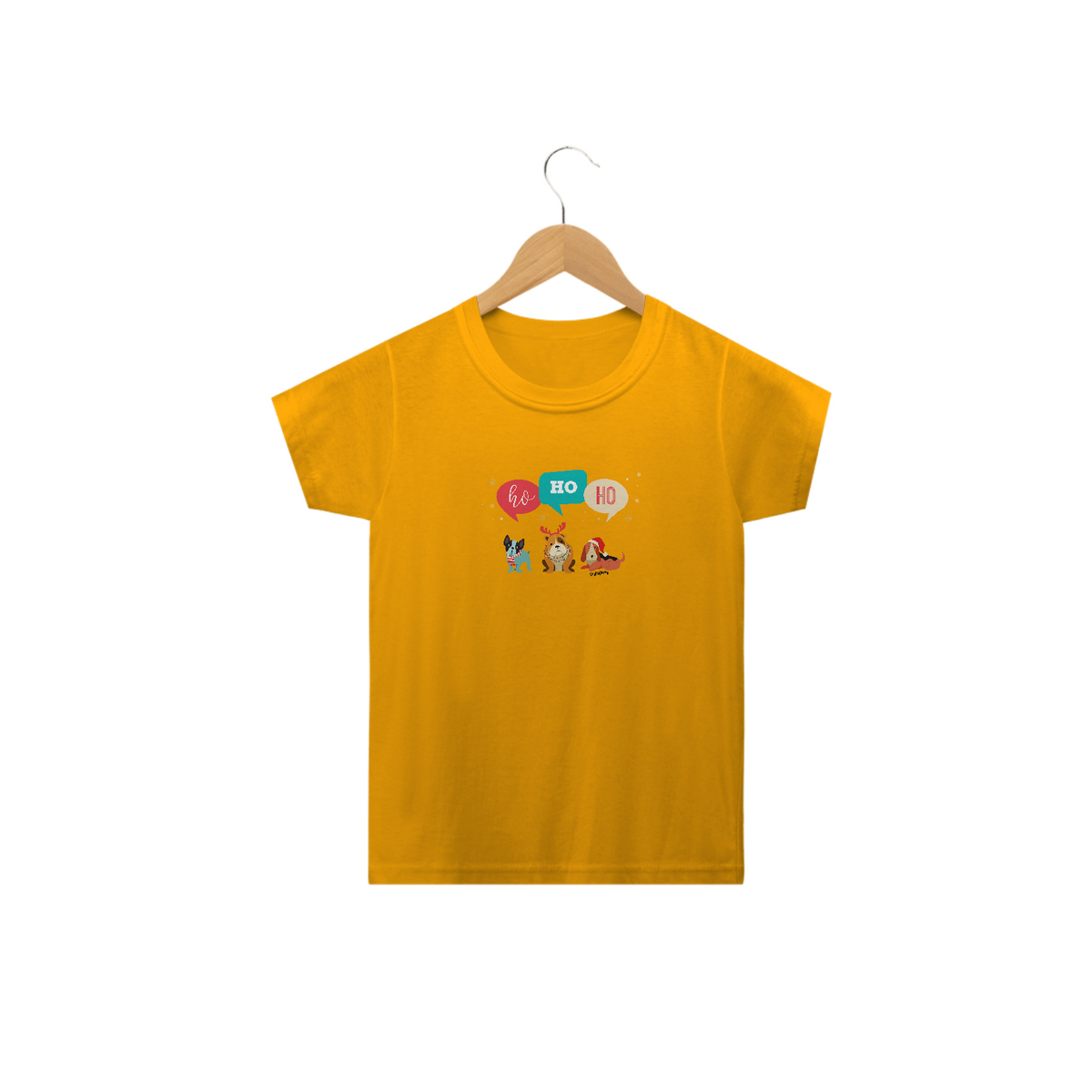 Nome do produto: Camiseta Infantil Cachorro Natal Ho Ho Ho