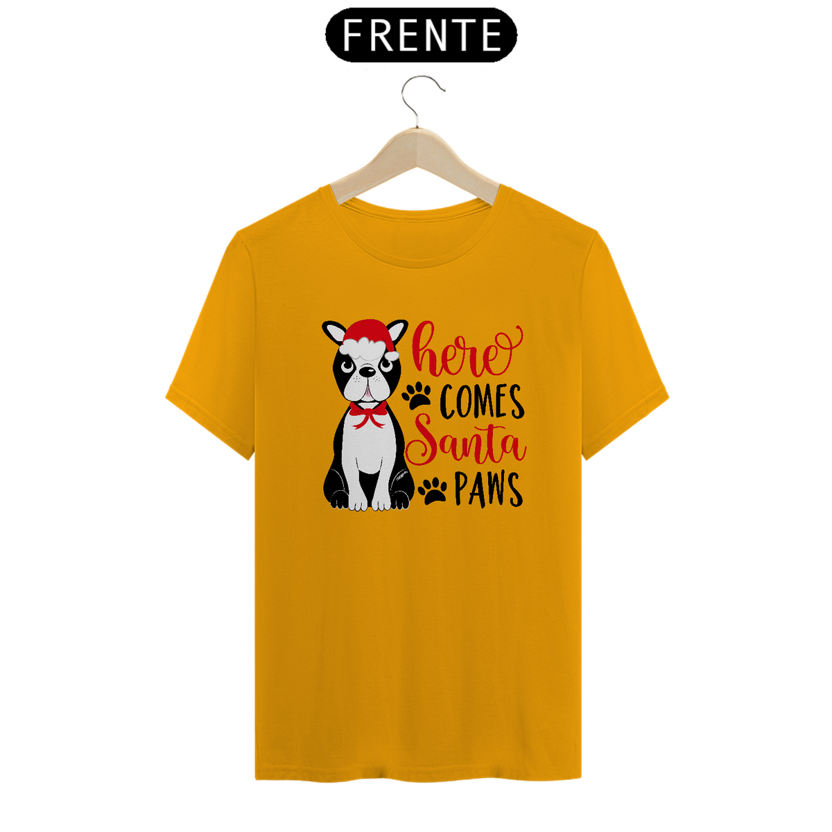 Nome do produto: Camiseta Natal - Here Comes Santa Paws