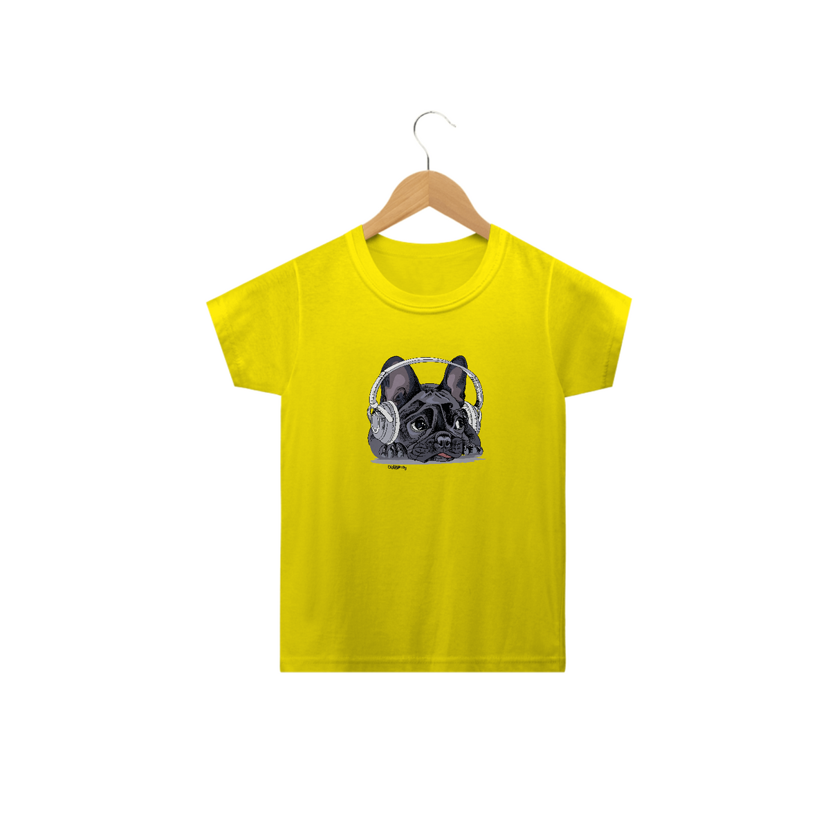Nome do produto: Camiseta Infantil Bulldog Francês Ouvindo Música