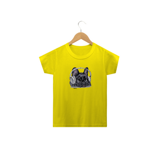 Camiseta Infantil Bulldog Francês Ouvindo Música