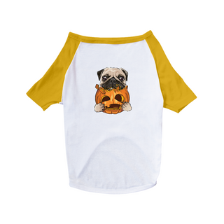 Nome do produtoCamiseta para Cachorro - Pug Comendo uma Abóbora