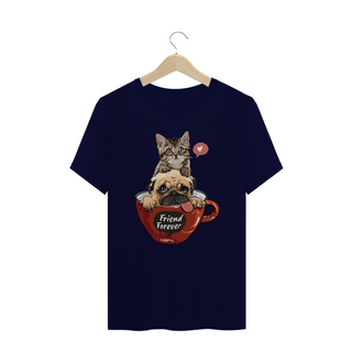 Camiseta Plus Size Gato e Cachorro - Friend Forever