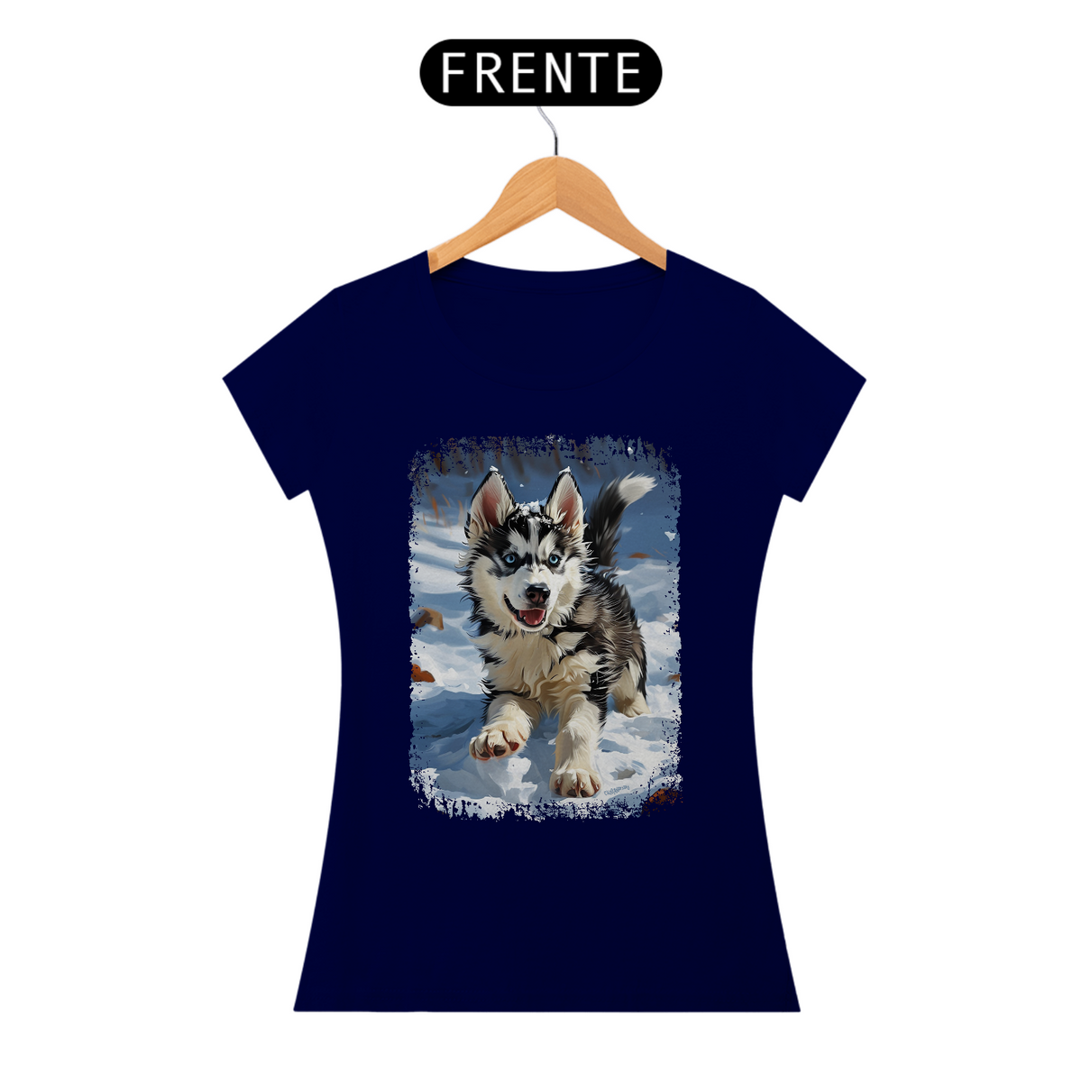 Nome do produto: Baby Look Husky Siberiano Correndo na Neve