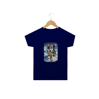 Nome do produtoCamiseta Infantil Husky Siberiano Correndo na Neve