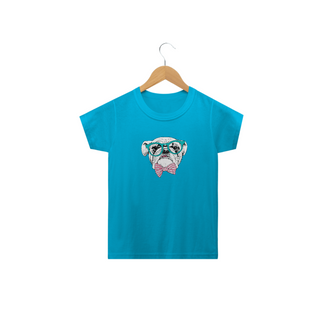 Camiseta Infantil Bulldog Inglês de Óculos e Gravatinha
