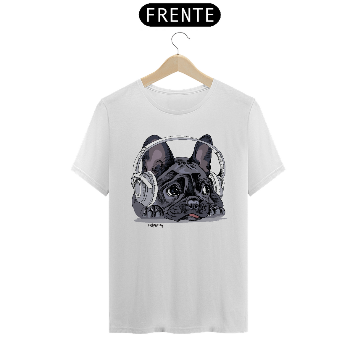 Nome do produto: Camiseta Bulldog Francês Ouvindo Música