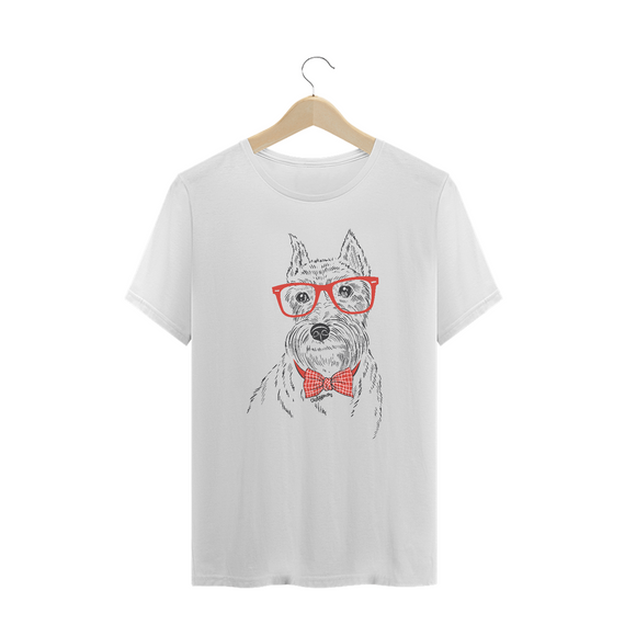 Camiseta Plus Size Schnauzer de Óculos e Gravatinha