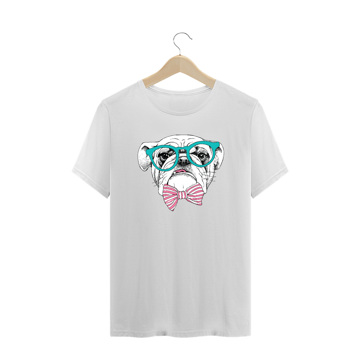 Nome do produto: Camiseta Plus Size Bulldog Inglês de Óculos e Gravatinha