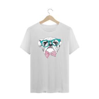 Camiseta Plus Size Bulldog Inglês de Óculos e Gravatinha