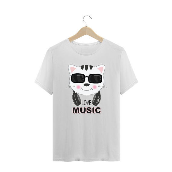 Camiseta Plus Size Gato Love Music