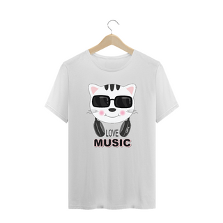 Camiseta Plus Size Gato Love Music