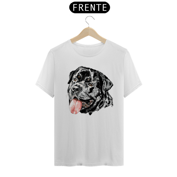 Camiseta Rottweiler Cara Preta Pintura Digital