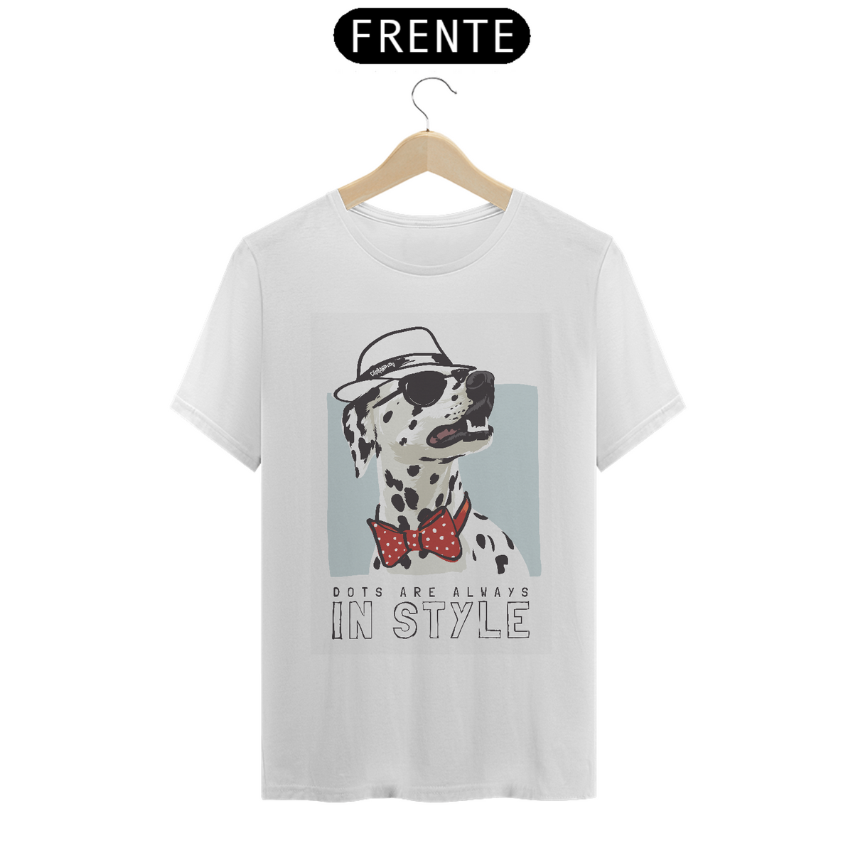 Nome do produto: Camiseta Dálmata de Chapéu e Gravatinha Borboleta