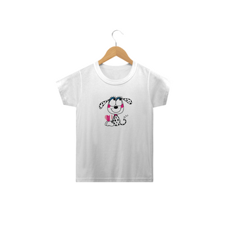 Nome do produtoCamiseta Infantil Dálmata Filhote Segurando um Coração