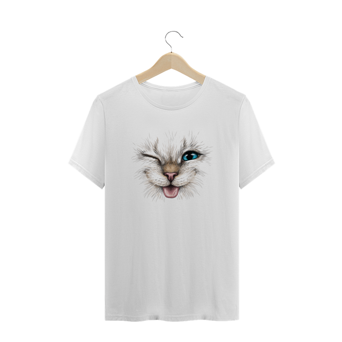 Nome do produto: Camiseta Plus Size Gato Piscando