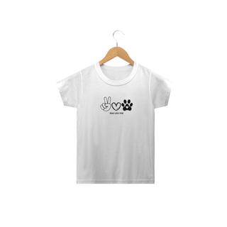 Nome do produtoCamiseta Infantil Peace, love, dogs